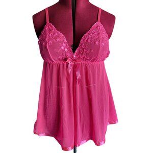 Pink Sheer Lace Babydoll Lingerie (Size S/M)